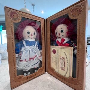 VINTAGE Raggedy Ann & Andy Dolls with Certificate of Authenticity.